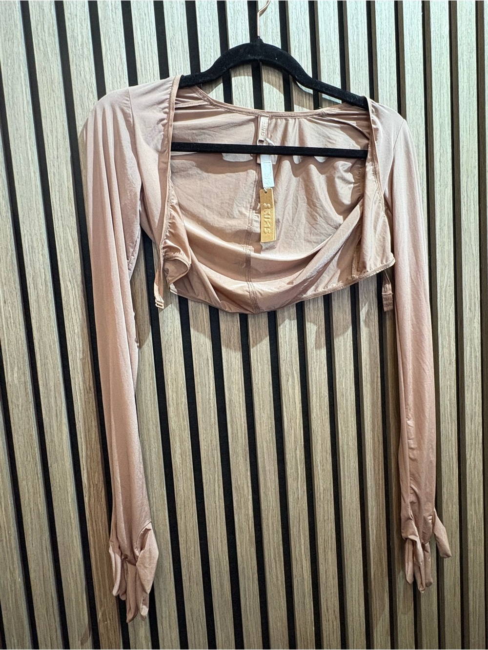 Long-Sleeve Ruched Shrug Bolero in Blush